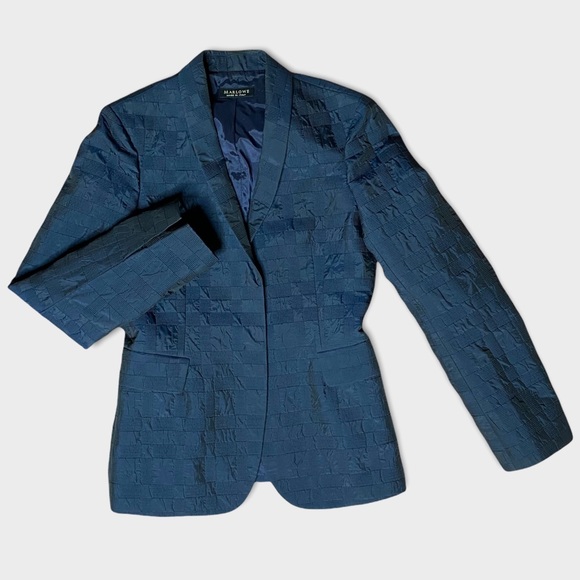 Marlowe Metallic Navy Blue Lined Suit Blazer Sz S - Picture 2 of 16